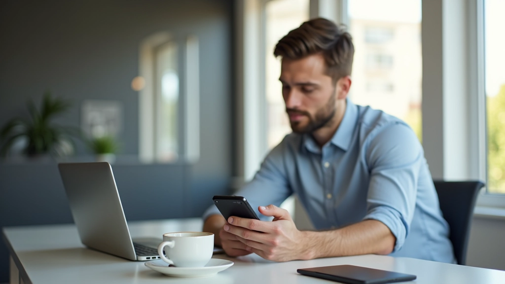 Young professional reviewing mobile banking app security features on smartphone
